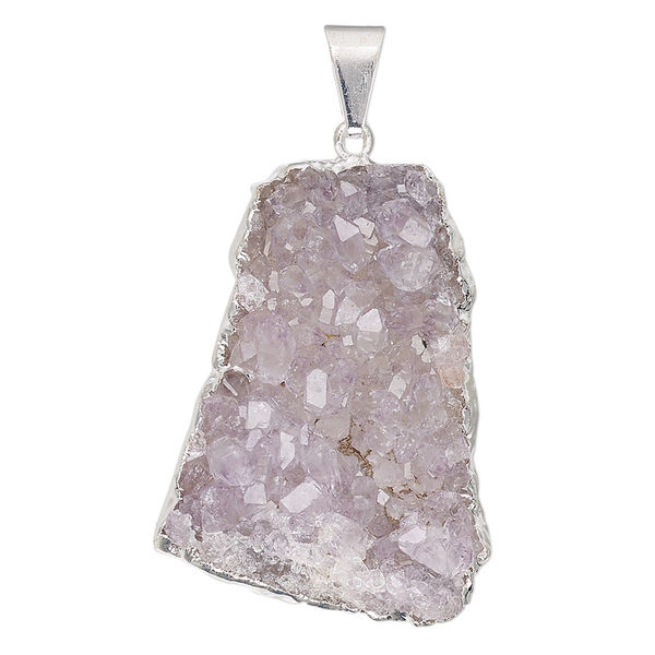 Pendant, druzy agate (natural) with silver-plated copper and brass, light to medium, 25-35mm freeform. Sold individually. image number 0