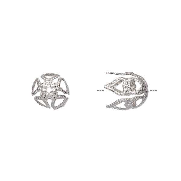 Bead cap, stainless steel, 10x9mm round filigree, fits 8-10mm bead. Sold per pkg of 20. image number 0