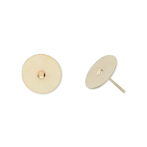 Earstud 1pkg100 gold-plated, 12mm flat pad, stainless steel / brass 50 pair image number 0