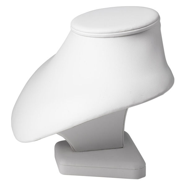 Display, necklace, leatherette, white, 6-3/4 x 8-1/2 x 6-1/2 inch pedestal. Sold individually. image number 1