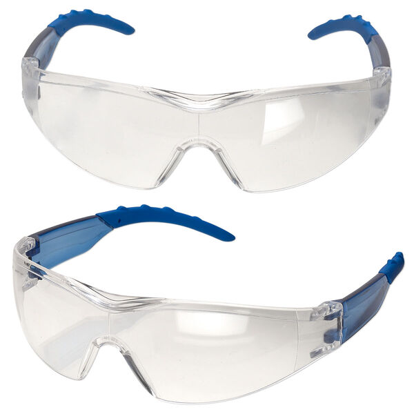 Safety glasses, polycarbonate and nylon, clear and blue, anti-fog and scratch-resistant. Sold individually. image number 0