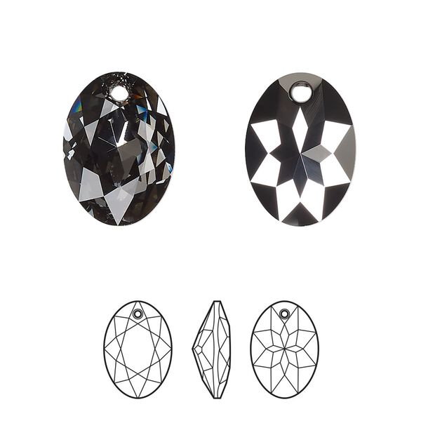 Drop 1pk crystal silver night, Crystal Passions® 16mm pendant elliptic cut 6438 image number 0