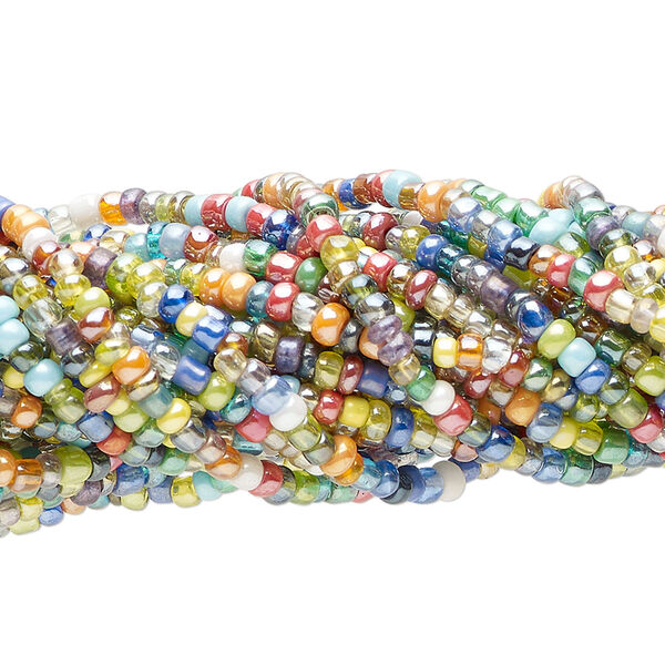Bead mix, glass, pkg/(20)14 inch, 11/0 center-drilled round, luster mixed mixed colors. image number 0