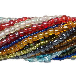 Seed bead mix, glass, pkg/(20)14inch, #6 round, mixed mixed colors.