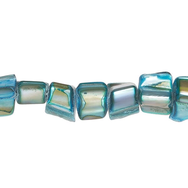Mother-of-pearl shell 1pkg1, triangle tube bead 15 inch dark aqua 6x5mm-14x8mm image number 0