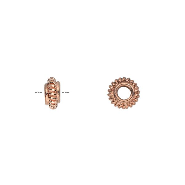 Bead, copper, 7x4mm corrugated rondelle. Sold per pkg of 20. image number 0
