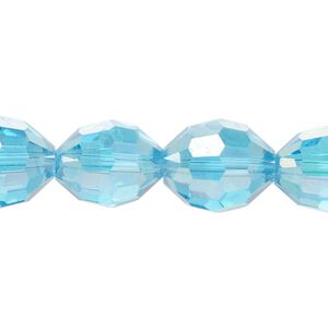 Bead, glass, translucent sky blue AB, 14x11-17x12mm faceted oval. Sold per 6-inch strand, approximately 10 beads.