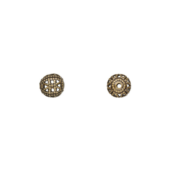 Bead, antique gold-plated brass, 6mm filigree round. Sold per pkg of 100. image number 0