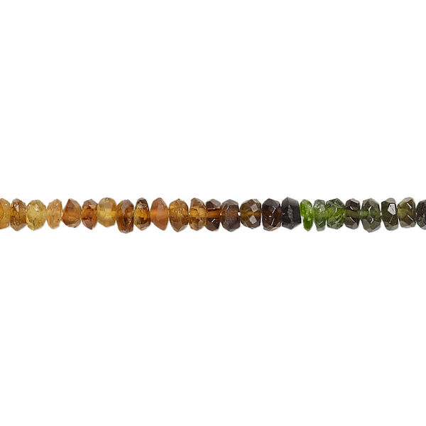 Amber-green tourmaline 1pkg1, hand-cut faceted rondelle bead natural 14 inch 3x1mm-4x3mm image number 0
