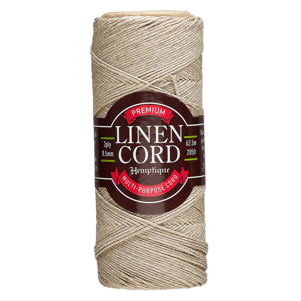Cord, Hemptique®, linen, natural, 0.5mm 2-ply, 10-pound test. Sold per 205-foot spool. image number 0