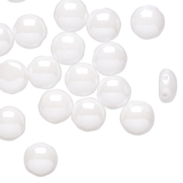 Bead, Preciosa Candy™, Czech pressed glass, opaque alabaster snow white, 8mm candy with (2) 0.8-0.9mm holes. Sold per pkg of 20. image number 0