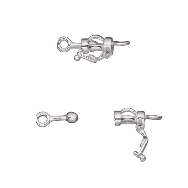 Clasp, fold-over, sterling silver, 8x5mm fancy open cage. Sold individually. image number 0
