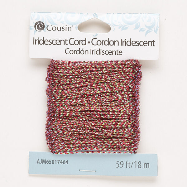 Cord, nylon, iridescent red and green, 1mm flat. Sold per 59-foot pkg. image number 0