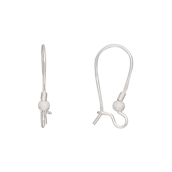 Ear wire, sterling silver, 21mm kidney with 3mm stardust round / 2mm coil / open loop, 21 gauge. Sold per pair. image number 0