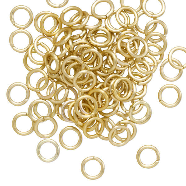 Jump ring, anodized aluminum, gold, 5.5mm matte round, 3.5mm inside diameter, 18 gauge. Sold per pkg of 100. image number 0