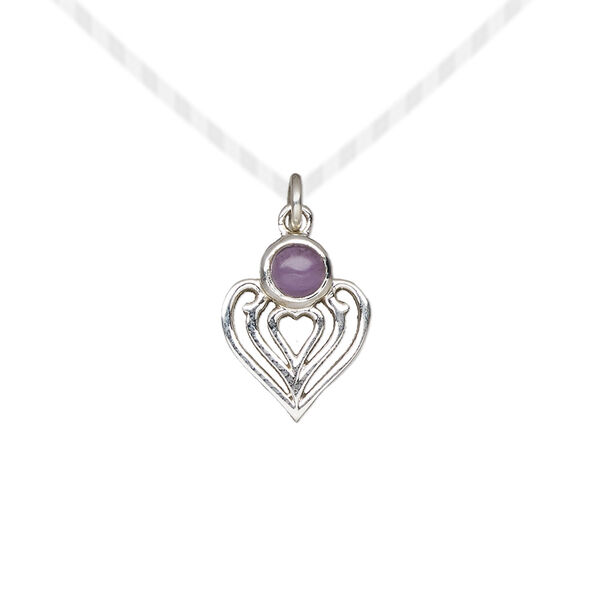 Amethyst / sterling silver 1pkg1, heart drop natural antiqued 14x11mm image number 0