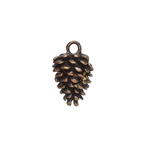 Charm, antique copper-finished "pewter" (zinc-based alloy), 16x12.5mm 3D pinecone. Sold per pkg of 4.