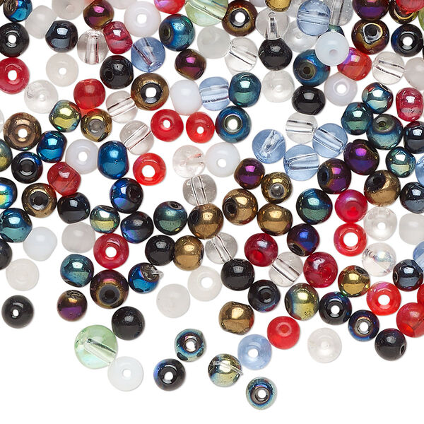 Bead 1pkg1 glass, 3-4mm round, 1 ounce mix opaque to transparent mixed colors image number 0