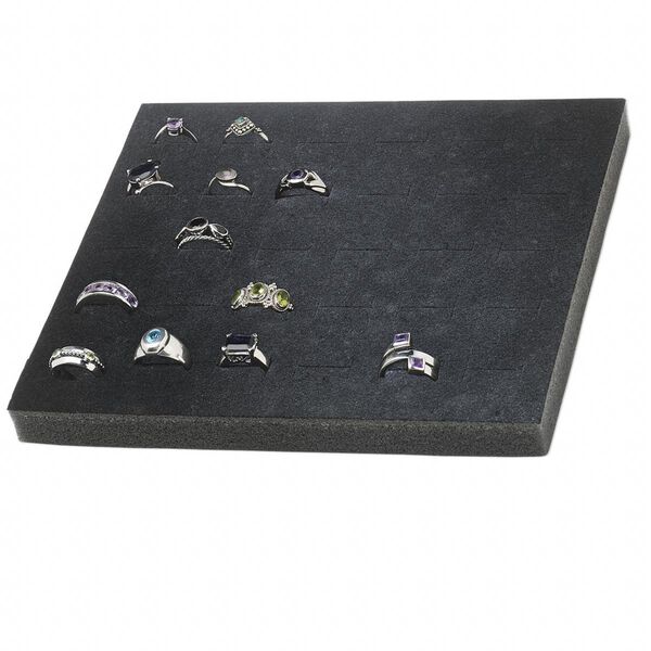 Display insert, ring, foam, black, 7-3/4 x 6-3/4 x 3/4 inches with 30 slots, fits standard half tray. Sold individually. image number 0