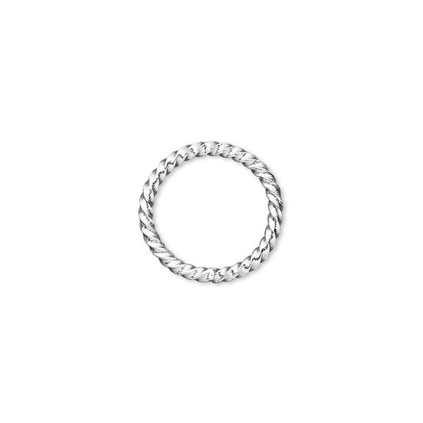Jump ring, silver-plated brass, 15mm twisted round, 11.8mm inside diameter, 14 gauge. Sold per pkg of 100. image number 0