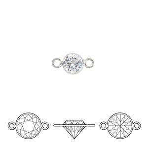 Link, cubic zirconia and sterling silver, clear, 6.5mm round with 6mm faceted round. Sold individually.