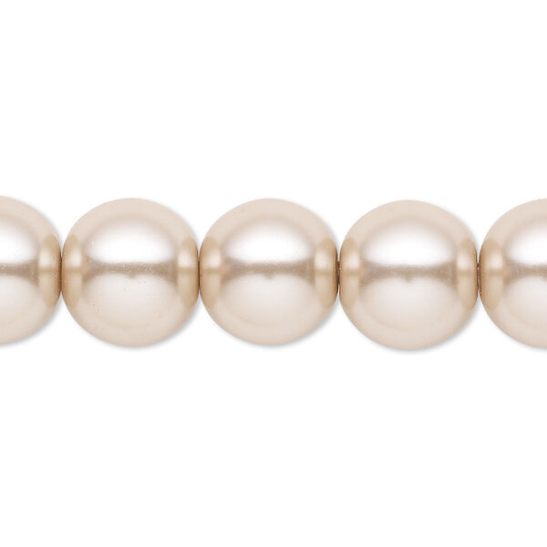 Bead, crystal pearl, beige, 12mm round. Sold per 15-1/2" to 16" strand, approximately 30 beads. image number 0