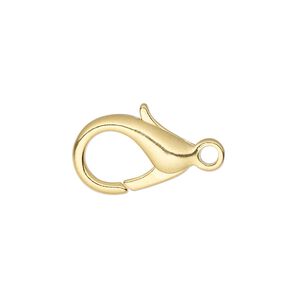 Clasp lobster claw 1pkg10 gold-plated, 19x12mm, brass 1-strand