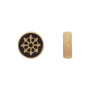 Bead, Preciosa, Czech pressed glass, opaque black and matte gold, 12mm flat round wheel. Sold per pkg of 5.