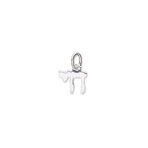 Charm, sterling silver-filled, 8x8mm Hebrew character for "life" with closed jump ring. Sold per pkg of 4.