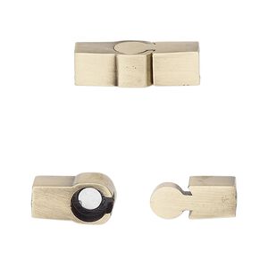 Clasp magnetic slide lock 1pkg1 brass-plated "pewter" (zinc alloy), 21x8mm square tube / fits 4x4mm cord, 1-strand