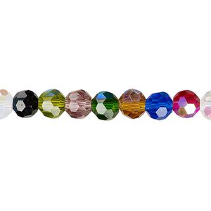 Bead 1pk 32 facets opaque to transparent AB mixed colors, Celestial Crystal® 6mm round 15.5-16 inch