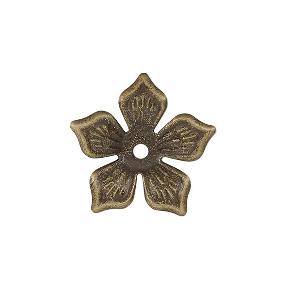 Component, antique brass-finished steel, 22x21mm single-sided flower. Sold per pkg of 20. image number 0