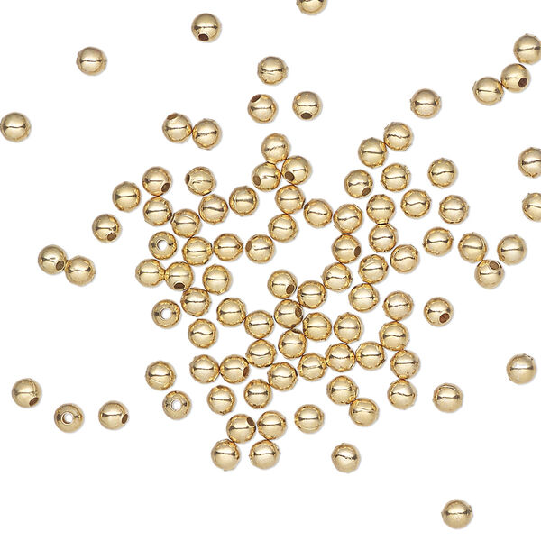 Bead, gold-finished steel, 2.5mm round. Sold per pkg of 500. image number 0