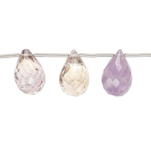 Ametrine / amethyst 1pkg16, hand-cut top-drilled faceted teardrop bead natural 11x8mm-17x9mm
