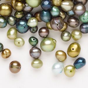 Freshwater pearl mix 1pkg1, semi-round, 2 ounce multi-green 3mm-14x12mm cultured