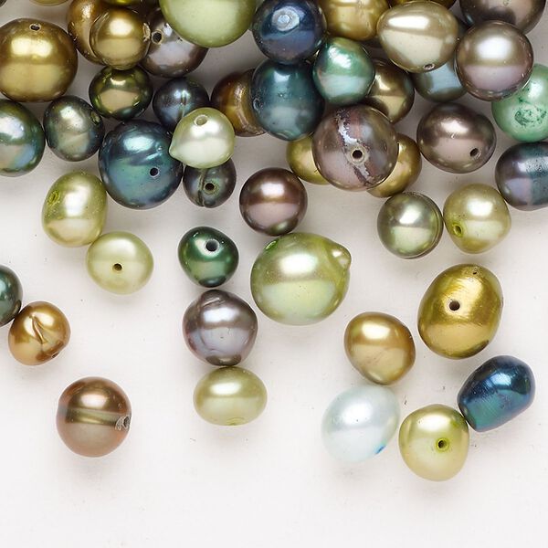 Freshwater pearl mix 1pkg1, semi-round, 2 ounce multi-green 3mm-14x12mm cultured image number 0