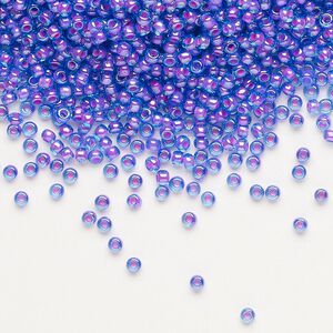 Seed bead, Preciosa Ornela Czech glass, pkg/500g, #11 rocaille, translucent pink-lined luster aquamarine, (61016).