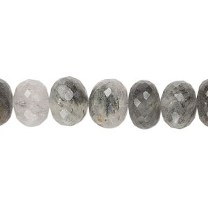 Black spotted quartz 1pkg1, hand-cut faceted rondelle bead natural 14 inch 10x6mm-11x8mm