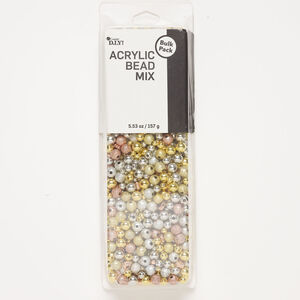 Bead mix, 1pkg1, acrylic, gold / silver / copper, 3-8mm stardust mixed shapes, 5.5 ounces.