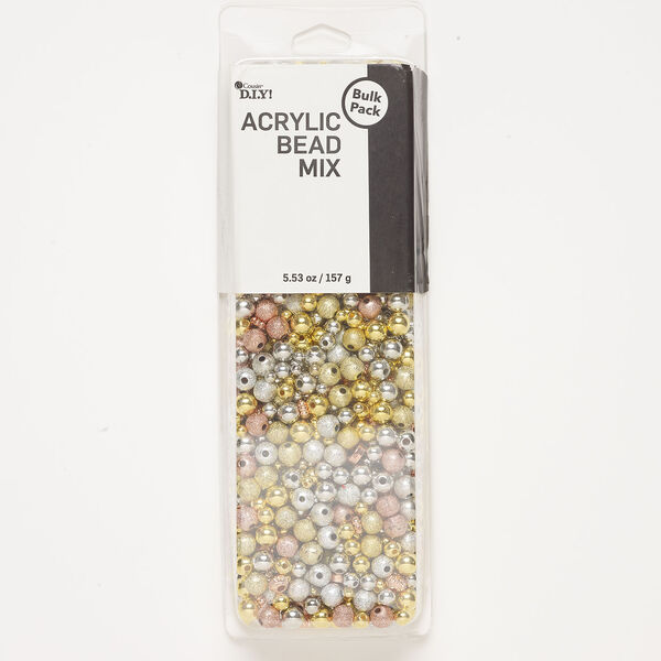 Bead mix, 1pkg1, acrylic, gold / silver / copper, 3-8mm stardust mixed shapes, 5.5 ounces. image number 0