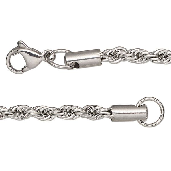 Chain, stainless steel, 3.9mm French rope, 16 inches with lobster claw clasp. Sold individually. image number 0