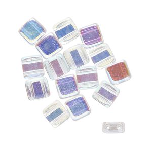 Bead mix, Czech glass, translucent rainbow clear, 7x7mm flat square with (2) 0.7mm holes, fits up to 3mm bead. Sold per pkg of 26.