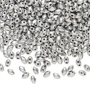 Bead, Preciosa Mini Twin™, Mini Pressed Twin, Czech pressed glass, opaque silver, 4x2.5mm oval with (2) 0.7mm holes. Sold per 250-gram pkg.