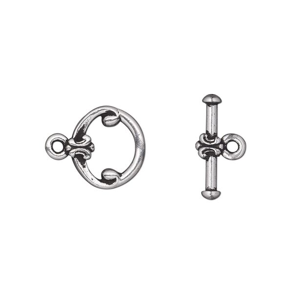 Clasp, TierraCast®, toggle, antique silver-plated pewter (tin-based alloy), 12mm fancy round. Sold per pkg of 10. image number 0