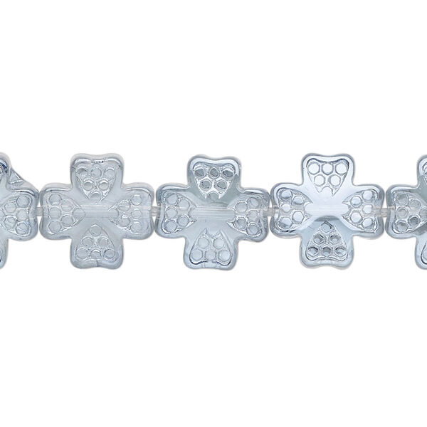 Bead, pressed glass, translucent light blue luster, 12mm cross. Sold per 15-1/2" to 16" strand. image number 0
