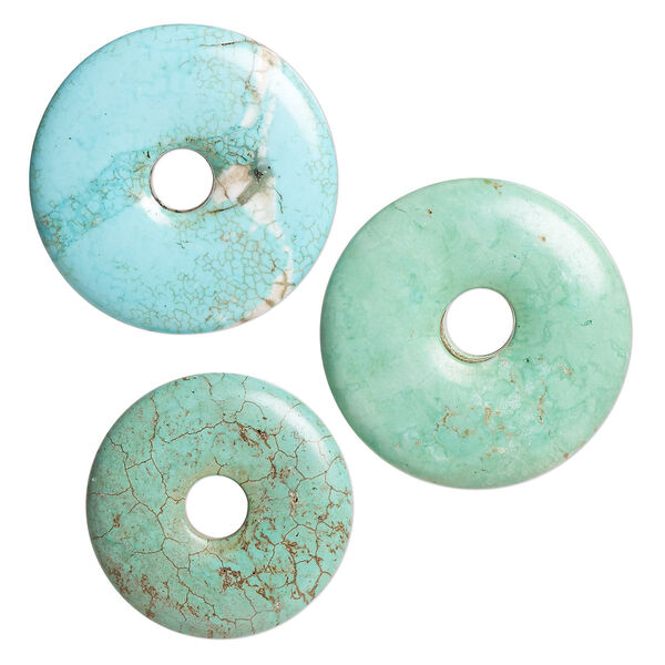 Focal mix, "turquoise" (resin) (imitation), mixed colors, 35-40mm donut. Sold per pkg of 3. image number 0
