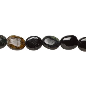 Black tourmaline 1pkg1, hand-cut puffed oval bead natural 14 inch 8x7mm-13x8mm