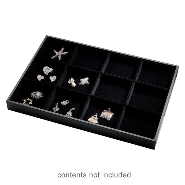 Display tray, leatherette and velveteen, black, 13-3/4 x 1-1/4 x 9-1/2 inches with 12-compartment insert. Sold individually. image number 1