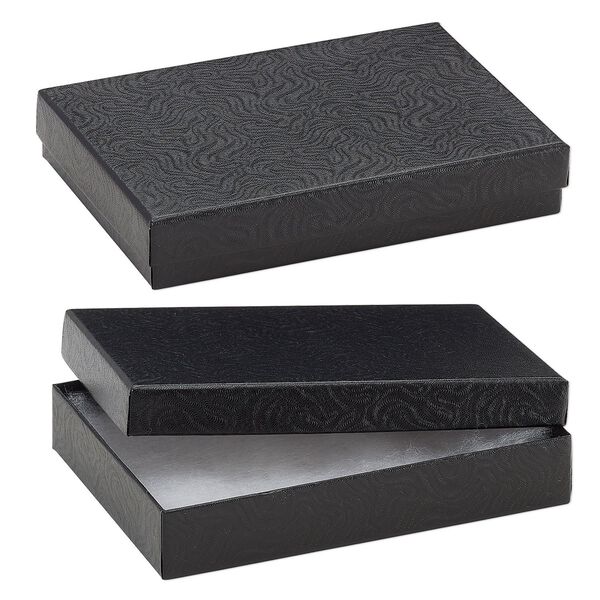 Box, paper, "cotton"-filled, black, 5-1/4 x 3-3/4 x 1-inch rectangle. Sold per pkg of 10. image number 0