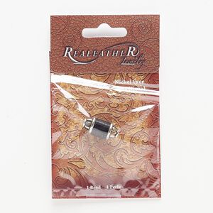 Bead, leather and antiqued silver-finished "pewter" (zinc-based alloy), black, 24x12mm-25x12mm oval with cutout design, 3.4-3.6mm hole. Sold individually.